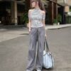 Striped Halter Top & Gray Pants – Minimal Streetwear